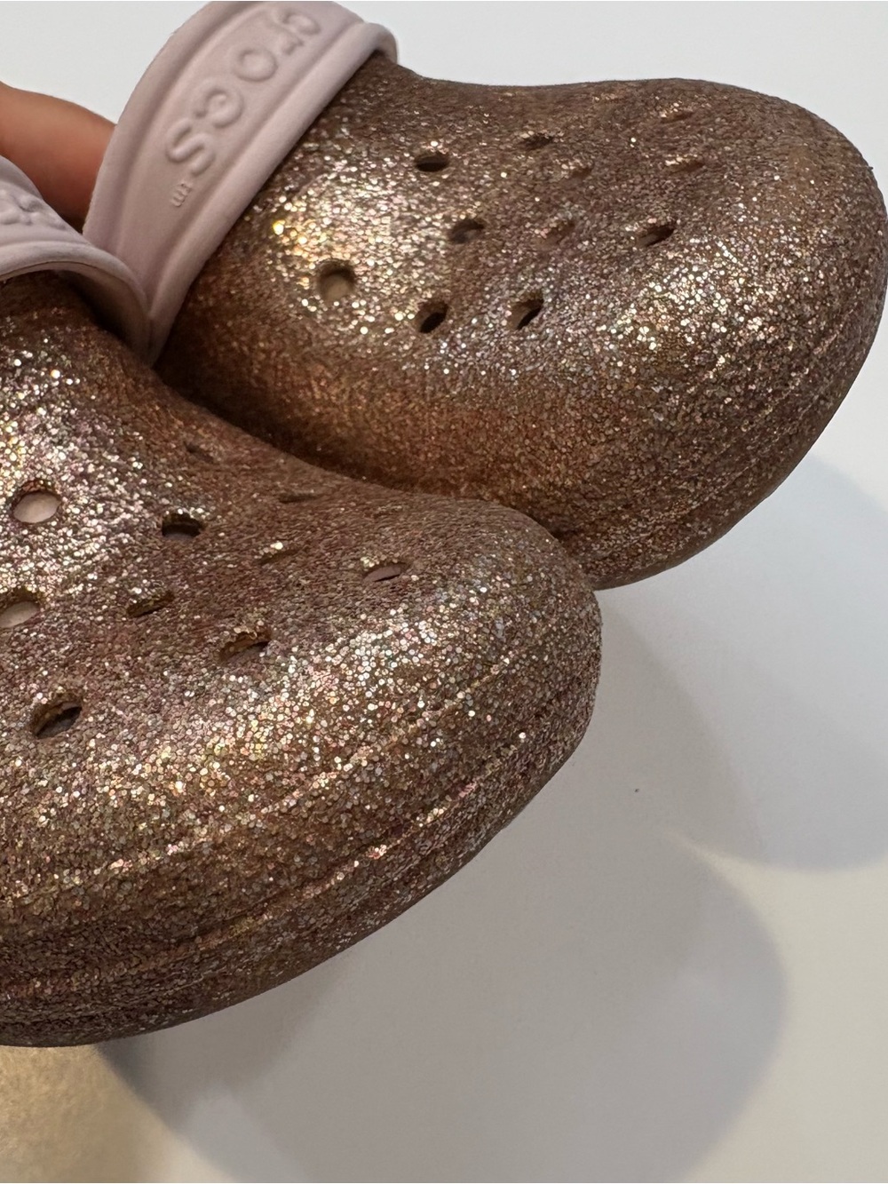 Crocs J2 Clogs Slip On Lined Sandals Rose Gold Glitter Girls Shoes Kids Size 2 - Picture 6 of 10